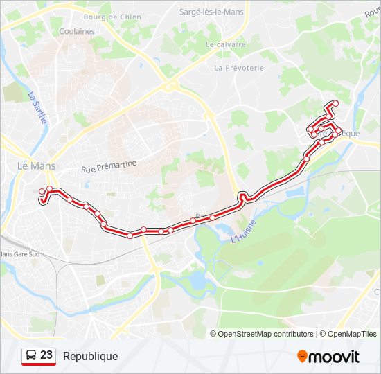 Plan de la ligne 23 de bus