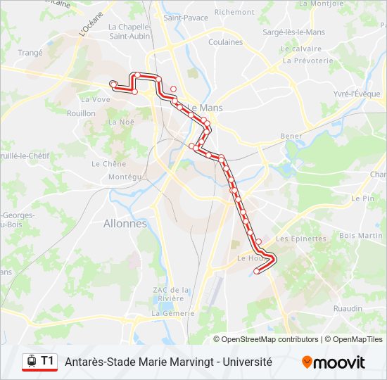 Plan de la ligne T1 de tram
