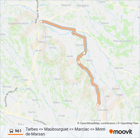 Plan de la ligne 961 de bus