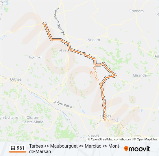 Plan de la ligne 961 de bus