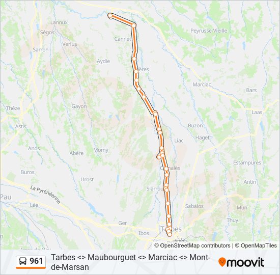 Plan de la ligne 961 de bus