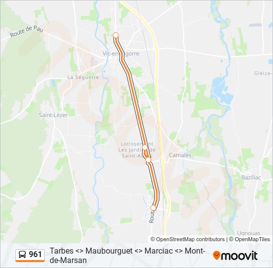 Plan de la ligne 961 de bus