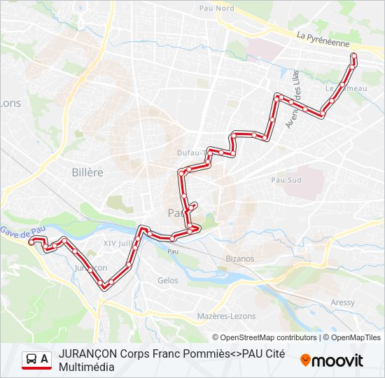 Plan de la ligne A de bus
