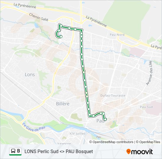 Plan de la ligne B de bus