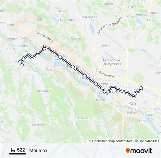 Plan de la ligne 522 de bus