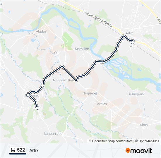 Plan de la ligne 522 de bus