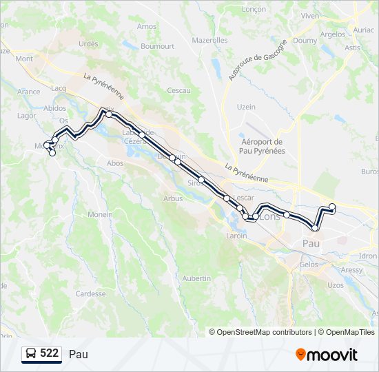 Plan de la ligne 522 de bus