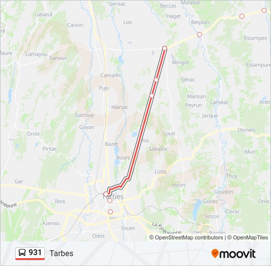 Plan de la ligne 931 de bus
