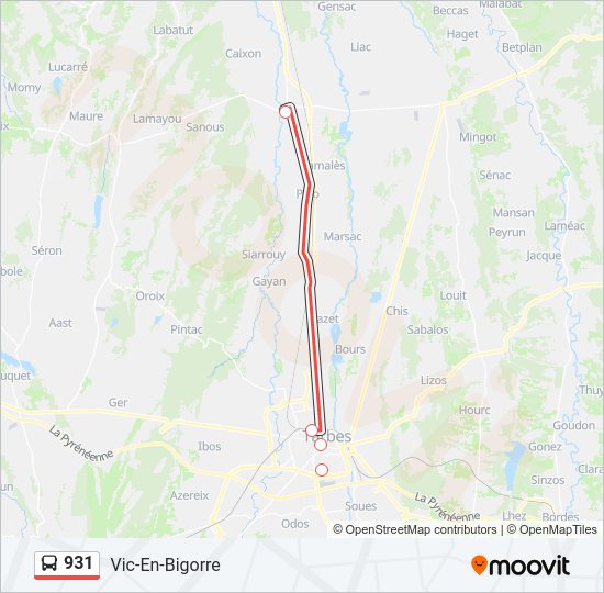 Plan de la ligne 931 de bus