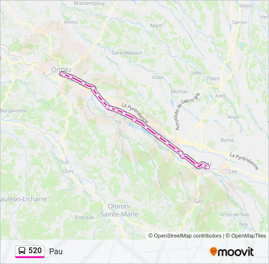 Plan de la ligne 520 de bus