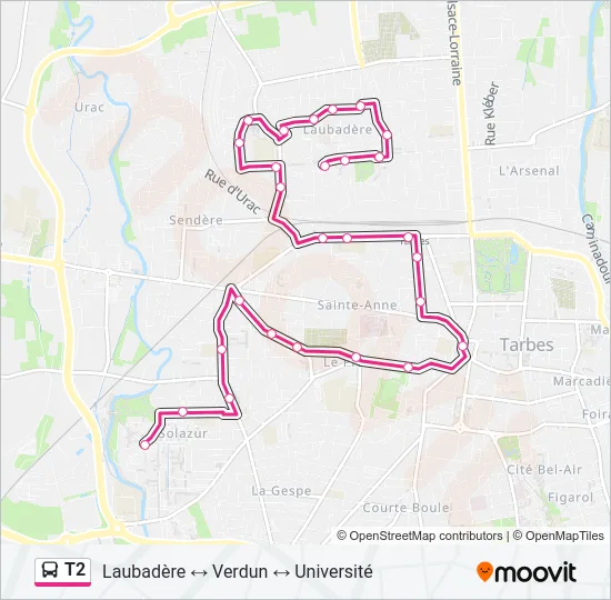T2 Bus Line Map