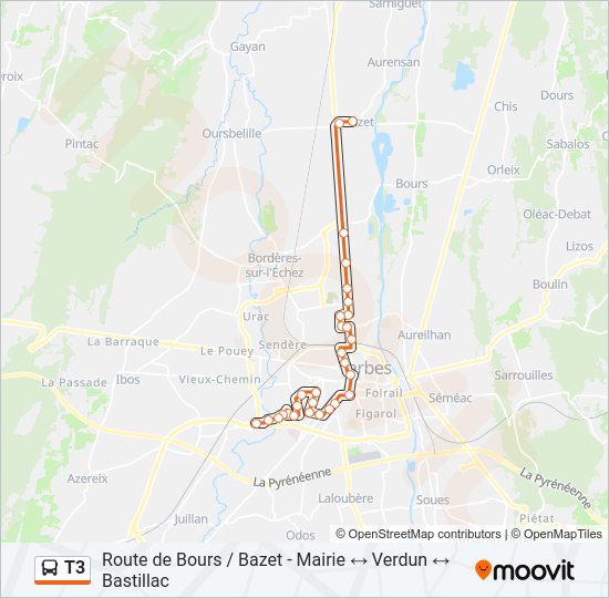 Plan de la ligne T3 de bus