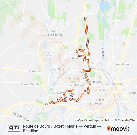 Plan de la ligne T3 de bus