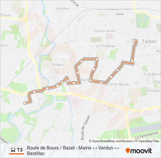 Plan de la ligne T3 de bus