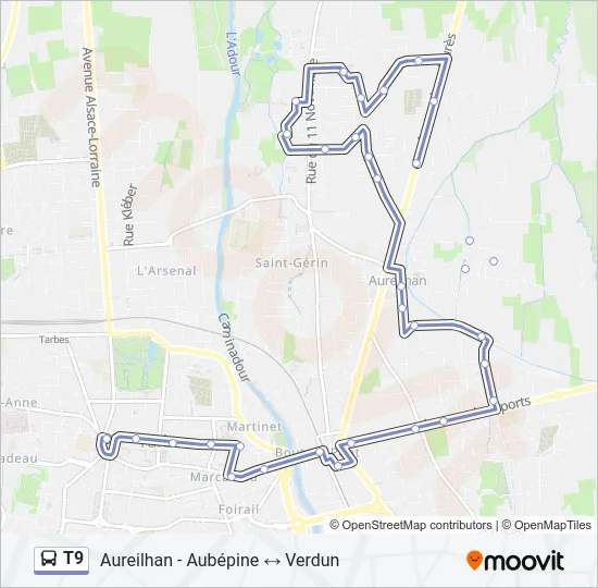 T9 Bus Line Map