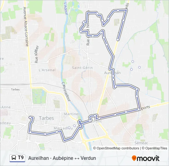 T9 Bus Line Map