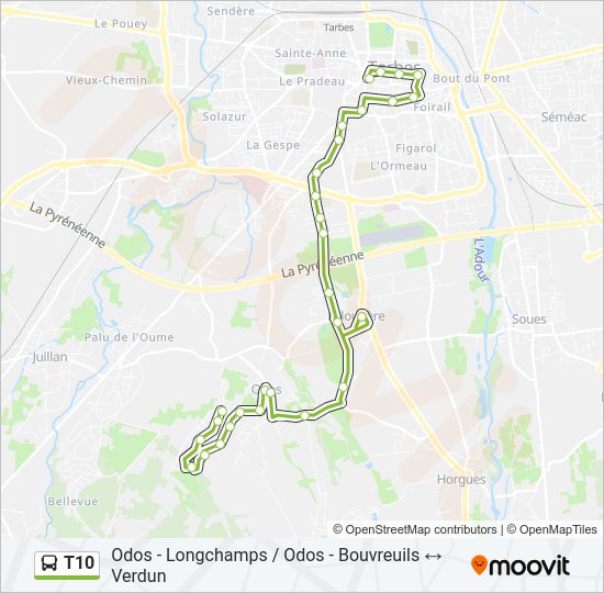Plan de la ligne T10 de bus