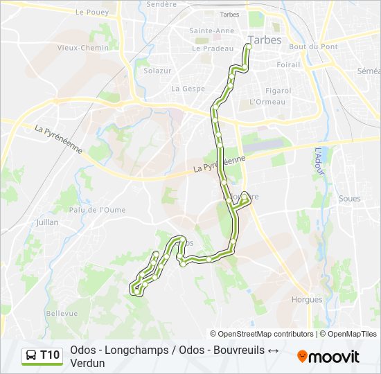 Plan de la ligne T10 de bus