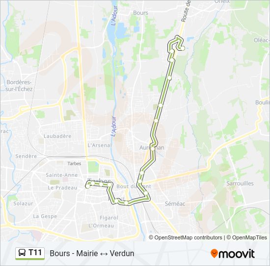 Plan de la ligne T11 de bus