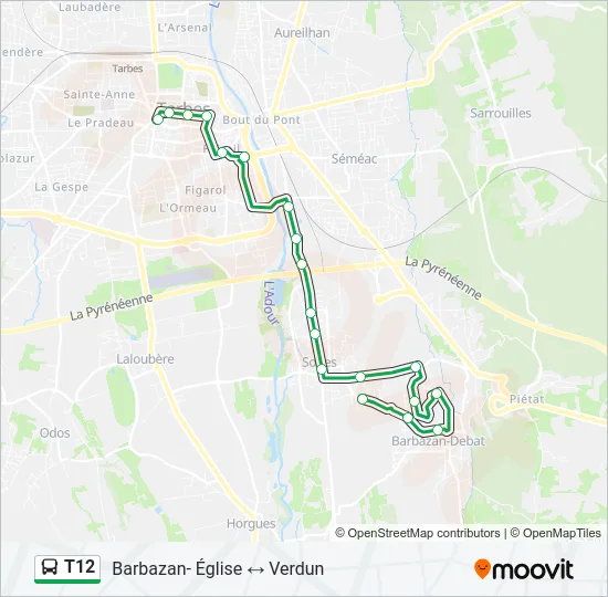 Plan de la ligne T12 de bus