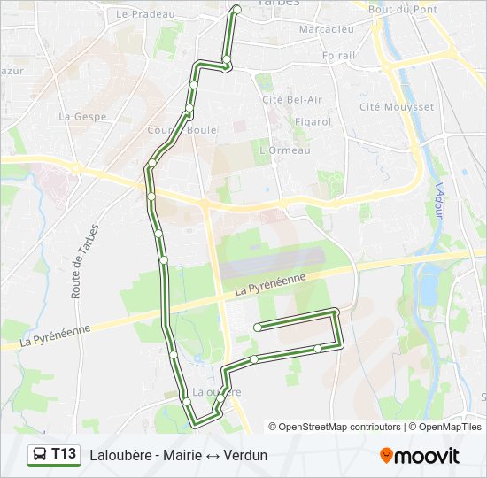 Plan de la ligne T13 de bus