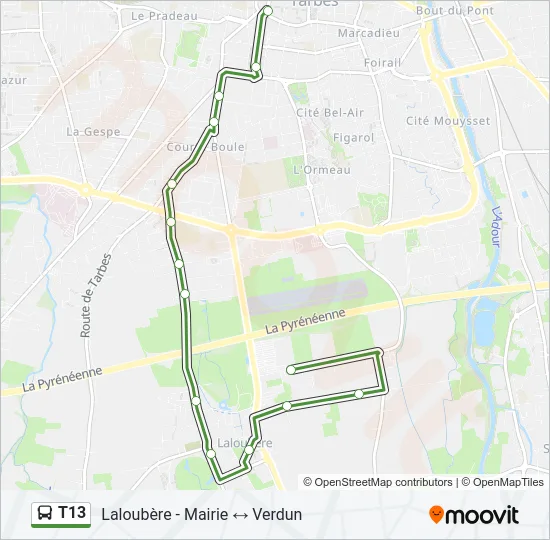 T13 Bus Line Map