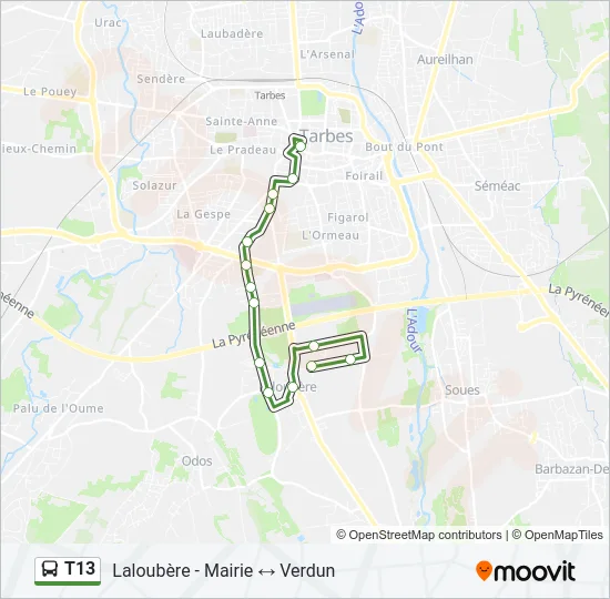 T13 Bus Line Map