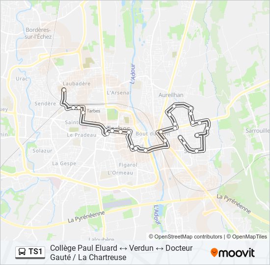 Plan de la ligne TS1 de bus