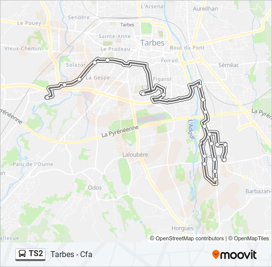 Plan de la ligne TS2 de bus