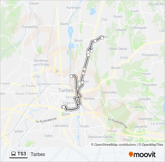 Plan de la ligne TS3 de bus