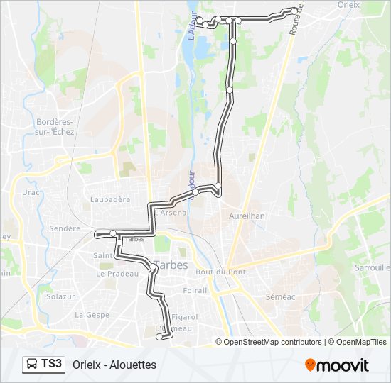 Plan de la ligne TS3 de bus