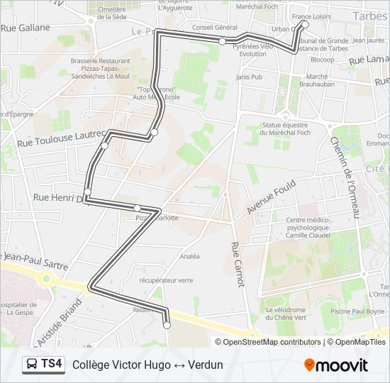 Plan de la ligne TS4 de bus