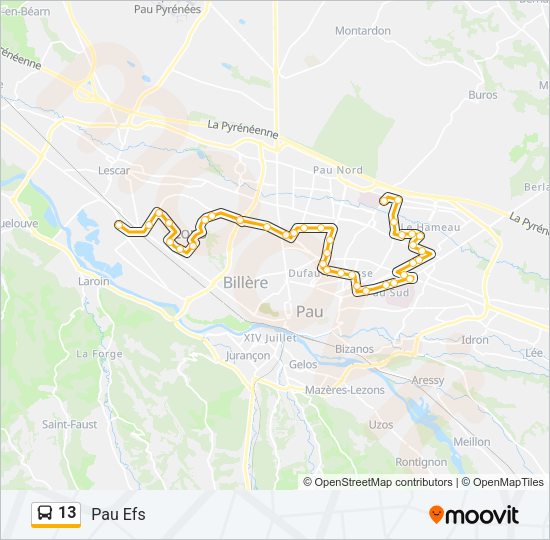 Plan de la ligne 13 de bus