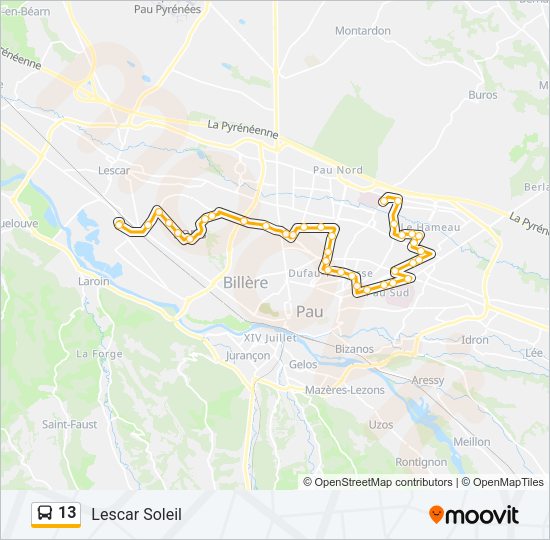 Plan de la ligne 13 de bus