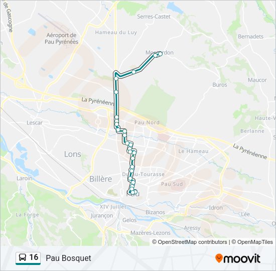 Plan de la ligne 16 de bus