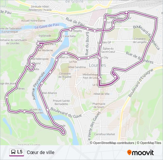 Plan de la ligne L5 de bus