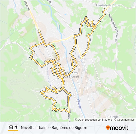 Plan de la ligne N de bus