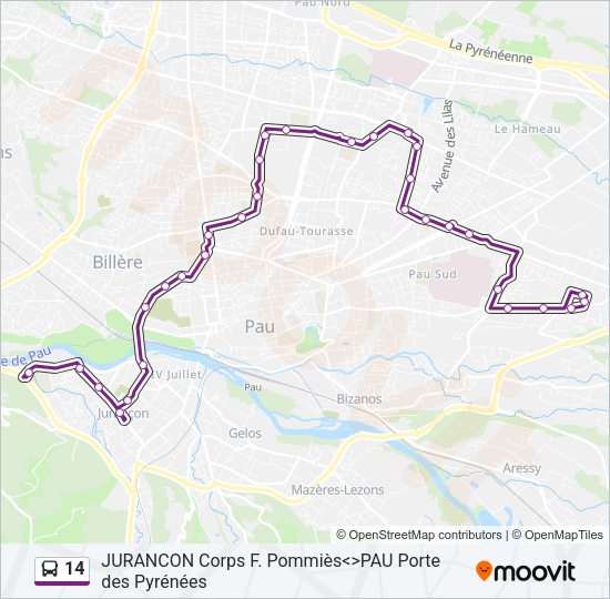 Plan de la ligne 14 de bus