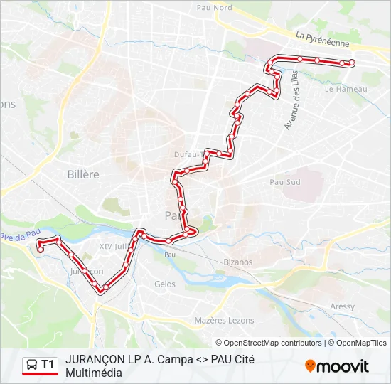 T1 Bus Line Map