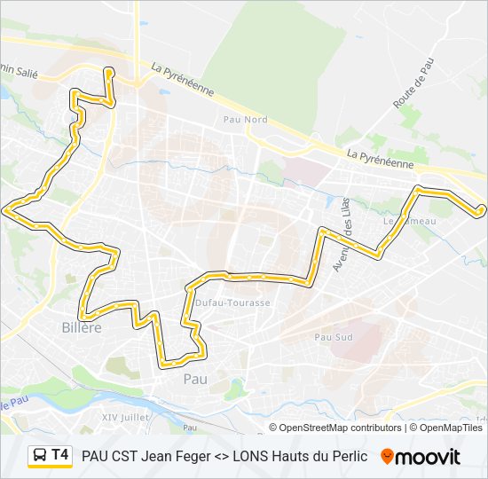 Plan de la ligne T4 de bus