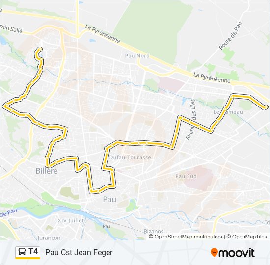 Plan de la ligne T4 de bus