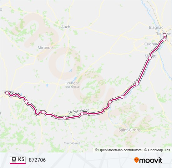 Plan de la ligne K5 de train