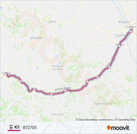 Plan de la ligne K5 de train