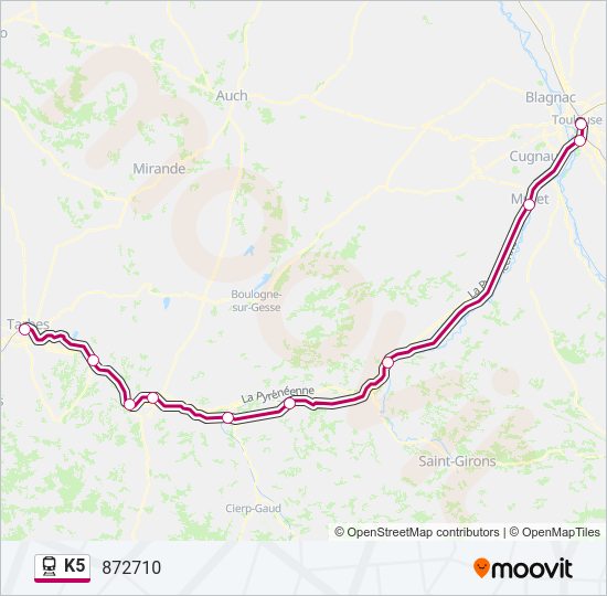 Plan de la ligne K5 de train