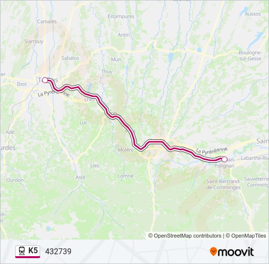 Plan de la ligne K5 de train