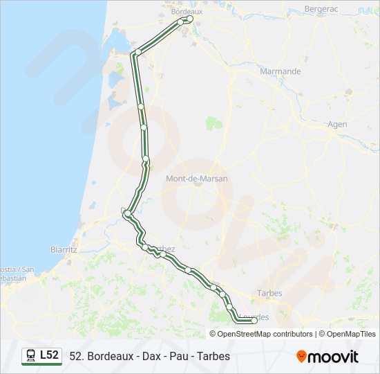 Plan de la ligne L52 de train