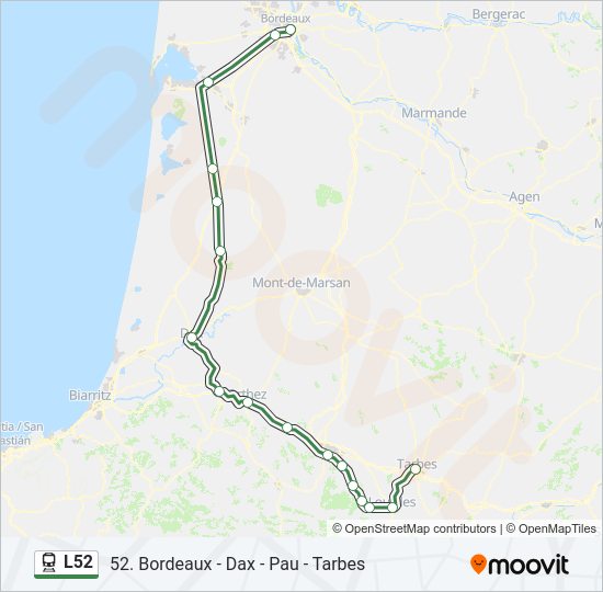 Plan de la ligne L52 de train