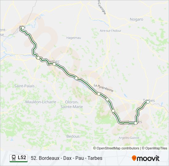 Plan de la ligne L52 de train