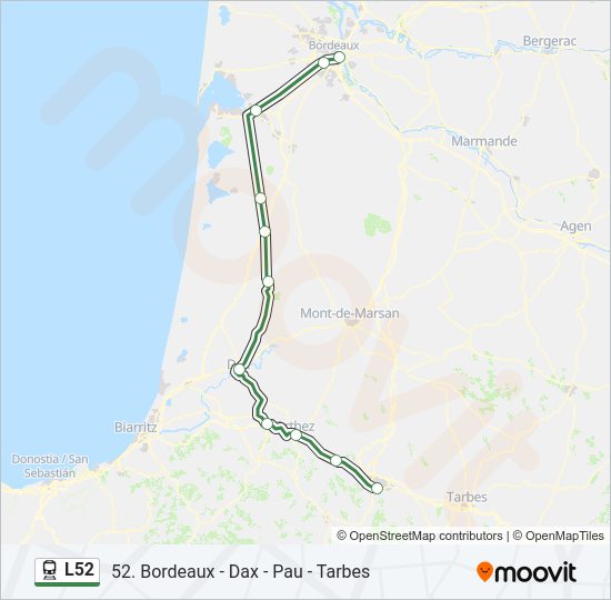 Plan de la ligne L52 de train