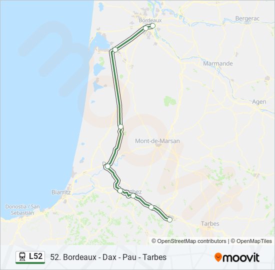 Plan de la ligne L52 de train